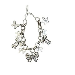 Vintage Bowknot Silver Plated Pendant Bracelet
