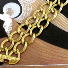 Vtg Runway Wide Double Chain MONET 70s GP Textured Oval Link Bracelet Classic