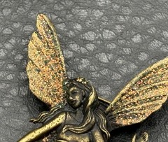 JJ Jonette VTG Gold Tone Fairy Brooch Pin Purple Heart Glitter Wings Mystical