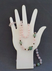 Light Pink Quartz & Green Stone (2) Single Strand Necklace Knotted Bead No Clasp