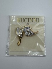 VINTAGE RUCINNI GOLD TONE BROOCH/ PIN WITH CLEAR ROUND CRYSTALS RHINESTONES
