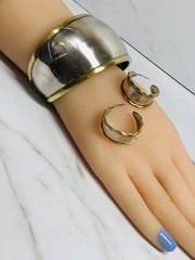 STERLING SILVER SUZANNE ST. CLAIR SIGNED CUFF BRACELET Earrings 53g Copper Trim