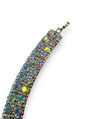 Aurora Borealis Crystal Rhinestone Bracelet 6.75″ Fold Over Clasp Vintage