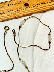 Vintage Signed Korea Gold Tone & Faux Pearls Station Dainty Necklace 29 in