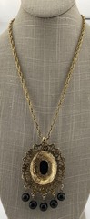 Celebrity Gems Pendant Necklace Victorian Etruscan Revival Ornate Gold Tone