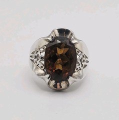 Sterling Silver Vintage 4.00ct Smoky Quartz Ring Size 6.5 Unidentified Mark