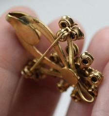 Vintage gold tone clear & pink stones flower floral shape brooch pin pendant