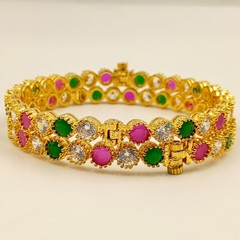 Luxury Ruby Emerald CZ Bangle Set, 22k Gold Plated, Elegant Traditional Wear