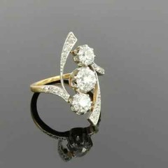 2CT Round Cut Moissanite Trilogy Vintage Engagement Rings 14K Yellow Gold Plated