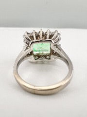 Vintage 14k White Gold 3.50ct Green Emerald & 1.25ct Diamond Halo Ring