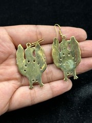 Vintage Tibetan Nepalese Unique Brass Bird Earring With Coral & Turquoise Stone