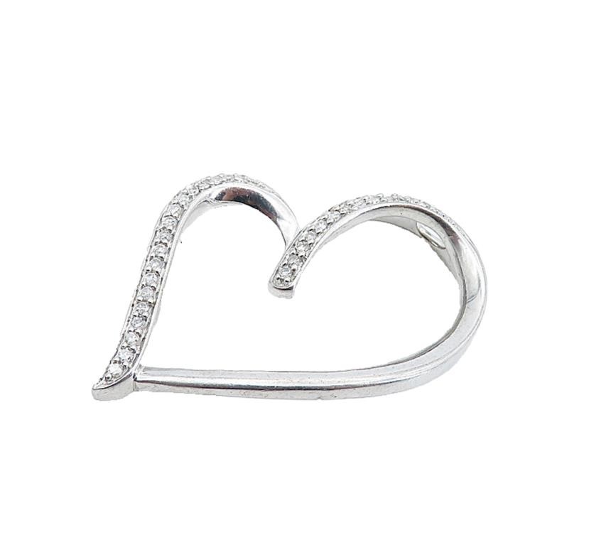 925 Sterling Silver Sparkling Topaz Open Love Heart Slide Pendant PT6164
