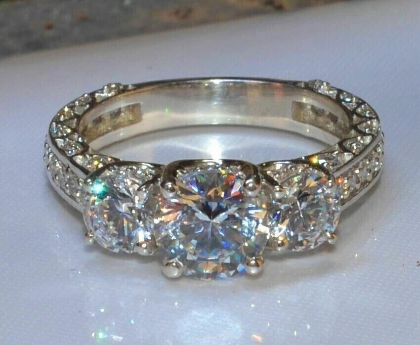 3CT Round Cut Lab Created Diamond 14K White Gold FN Engagement Anniversary Ring
