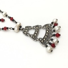 Vintage Sterling Silver MARSALA CO Marcasite Bar Necklace 16-18” 925 11g #97