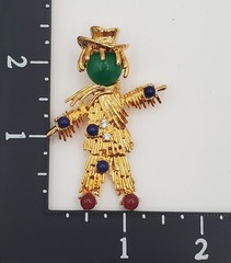 JBK Brooch 2.5in Gold Tone Glass Cabochons Scarecrow Camrose  Kross MCM Repro