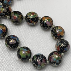 Vtg 12mm Chinese Cloisonne Knotted Bead 26″ Necklace Filigree Clasp