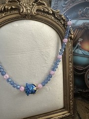 Crystal Glass Rose Necklace Faceted AB & Crackle Glass Beads Tagged By Maker