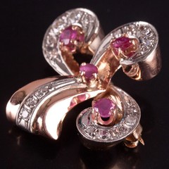 Vintage 1940’s 13k Rose Gold Palladium Ruby Diamond Brooch 1.91ctw 8.52g