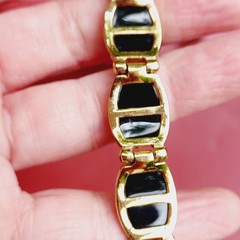Vintage Gold Over Sterling Silver 925 Bracelet Black Stone Beautiful Signed HK