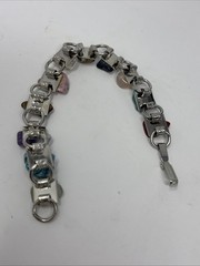 Vintage Link Semi Precious Gem Stone Polished Rocks Clasp Bracelet nuggets
