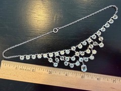 Vtg Open Back Crystal Clear Festoon Necklace Bezel Tier Tiered Set Drop 15.5”
