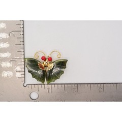 Vintage Butterfly Pin Brooch Green Cabochon Faux Jade Gold Tone 1970s BinAQ