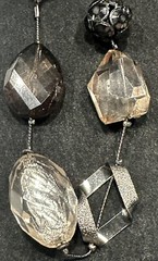 Vintage NY Signed Glass Beaded 38” Necklace – Silver Tone – Cable Chain