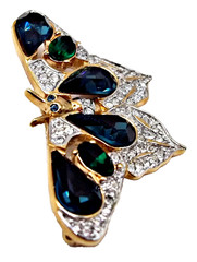 Vintage 80’s Signed Carolee Teal Green Crystal Butterfly Moth Brooch Pin Figural