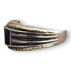 Vintage Signed Sterling Silver 925 and 14KT Gold Onyx Band Ring Size 10.75