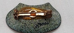 MCM Enamel Copper Cat Pin Brooch Signed Nanci vintage