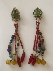 Unique Vintage 1980s 5.5” Length Hand Beaded Earrings Handmade in Africa
