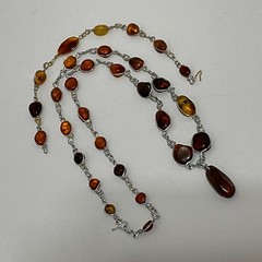 VtgGenuine Honey Cognac Amber Nugget Wire Wrapped Pendant Necklace Bracelet Set