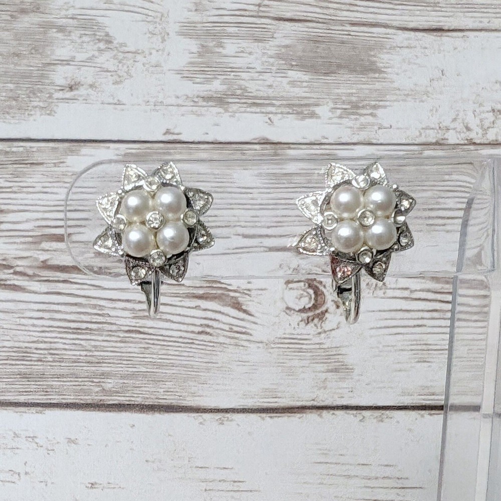 Vintage Clip On Earrings – 5/8″ Faux Pearls – Missing Gems & Cosmetic Issues