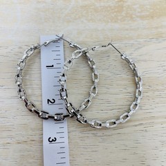 Large Silver Tone Anchor Mariner Link Hoop Earrings 2.25” VTG Minimalist Mod