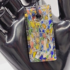 Art Glass Pendant Necklace Vibrant Cobalt Foil Silver Dust Mosaic Style Dichroic
