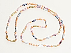 Vtg Glazed Porcelain Bead Necklace Hand Knotted Seaside Mermaid Beach Boho