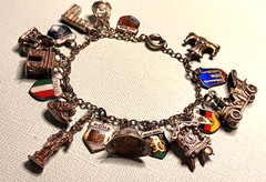 European Travel Silver Charm Bracelet & 17 Charms, 925 to 800 Silver, Some Rare