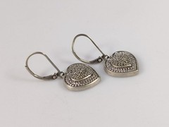 HOB P 925 Sterling Silver Textured Ivy Grape Vine Heart Dangle Earrings 1″ /4.2g