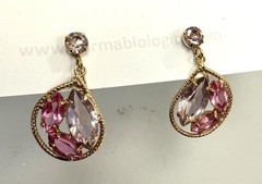 VTG Pink & Lavender Rhinestone Butterfly Brooch ,Clip-On Earrings Set,Gold Tone