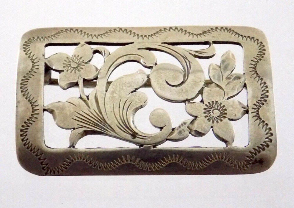 Vintage Marked RJ 800 Silver Flower Design Brooch Curved Motif Pin Flowers 10.6g