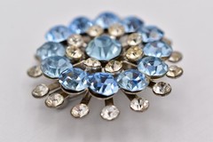 Vintage Sky Blue Rhinestone Starburst Brooch Crystal Silver Floral Pin 50s BinBI