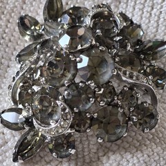 WEISS Gray Smoky Rhinestone Brooch Pin Silver Tone Vintage Missing Stones