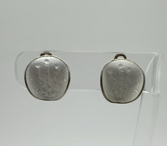 VTG Einar Modahl Norway Sterling Silver White Enamel Clip-On Earrings 5.7g #gcc