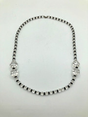 Vintage Art Deco Style Glass & Acrylic Bead Necklace Black Spacers Black & White
