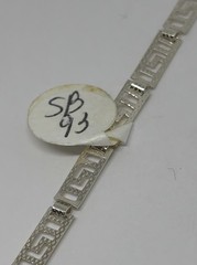 NWT VTG Silvertone Greek Key 4mm Wide Rect Link Bracelet 7-1/2″ w/ Spring Ring