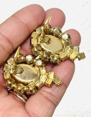 Vtg JULIANA Pink Cabochon Glass Rhinestones Earrings Flower Brooch Pin Set As Is