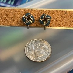 Tiny Metal and Blue Green Enamel Knot Clip-On Vintage Earrings