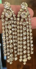 Vintage Huge Prong Set Rhinestones Chandelier Dangle Drop Clip On Earrings