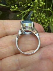 VINTAGE LARGE OVAL CUT BLUE TOPAZ SOLITAIRE RING 925 STERLING SILVER STATEMENT