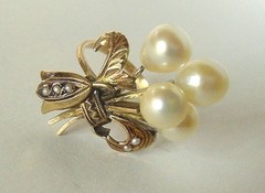 Antique Victorian 14k Yellow Gold Seed Pearl Sheaf Leaf Ring Size 6.5 SHIPS FREE